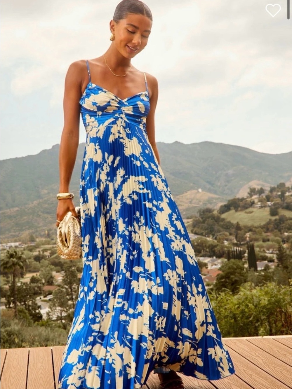 Vici Royal Blue and Cream Floral Pleated Maxi Dress